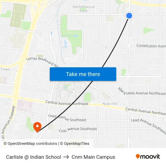 Carlisle @ Indian School to Cnm Main Campus map