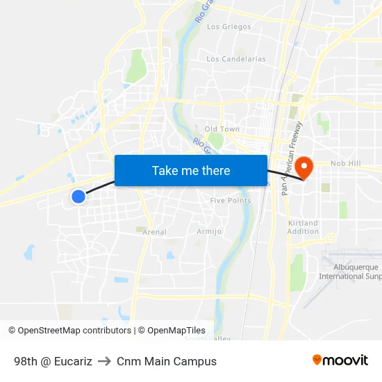 98th @ Eucariz to Cnm Main Campus map