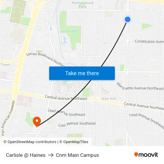 Carlisle @ Haines to Cnm Main Campus map