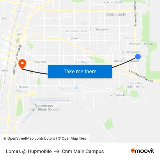 Lomas @ Hupmobile to Cnm Main Campus map