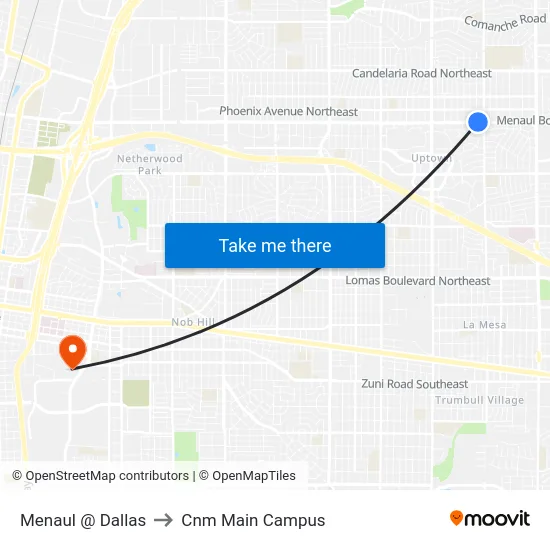 Menaul @ Dallas to Cnm Main Campus map