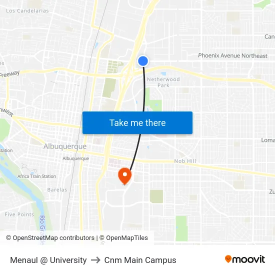 Menaul @ University to Cnm Main Campus map