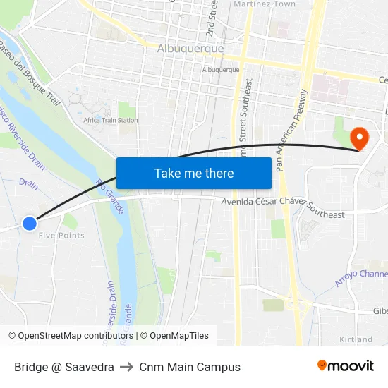 Bridge @ Saavedra to Cnm Main Campus map