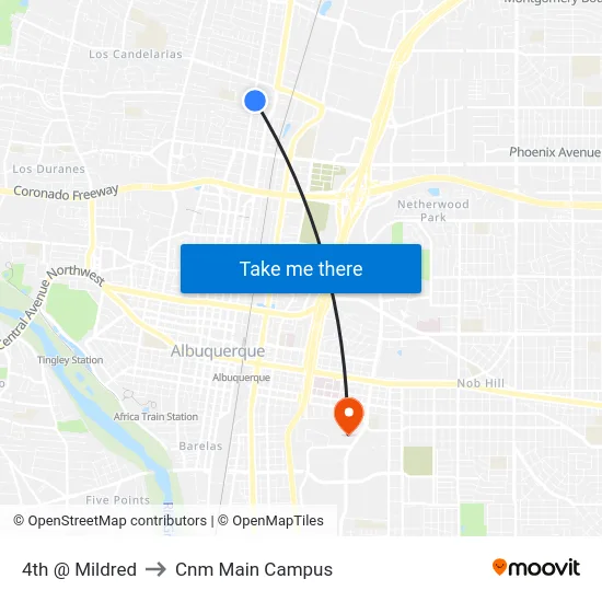 4th @ Mildred to Cnm Main Campus map
