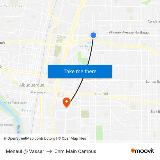 Menaul @ Vassar to Cnm Main Campus map