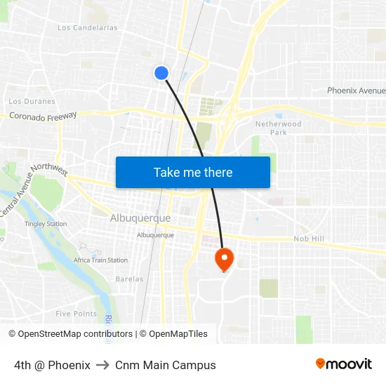 4th @ Phoenix to Cnm Main Campus map
