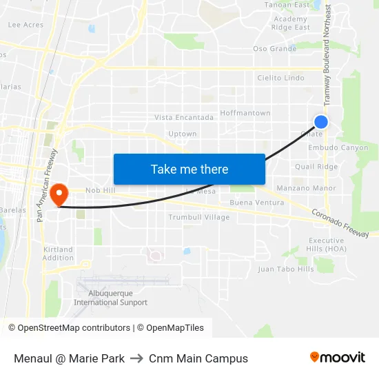 Menaul @ Marie Park to Cnm Main Campus map