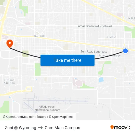 Zuni @ Wyoming to Cnm Main Campus map