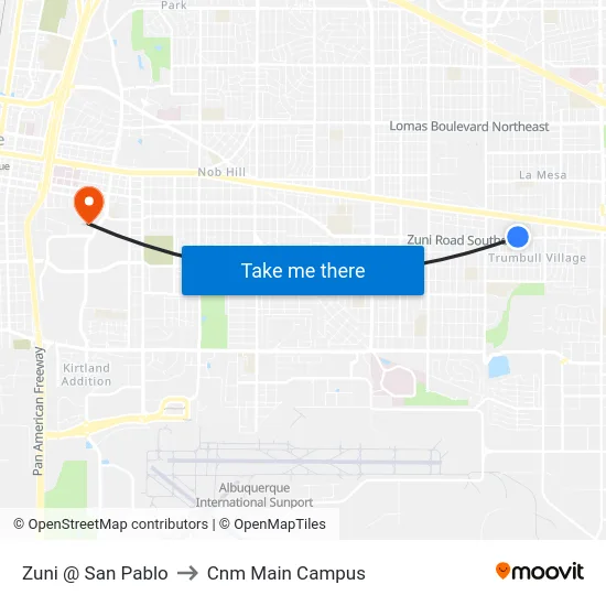 Zuni @ San Pablo to Cnm Main Campus map