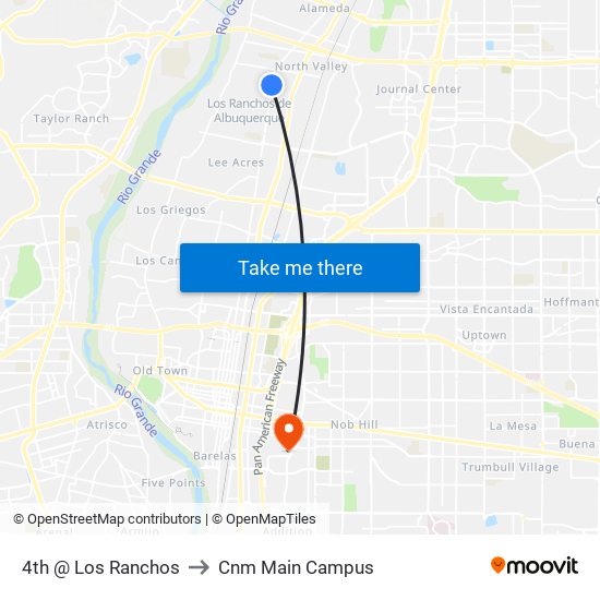 4th @ Los Ranchos to Cnm Main Campus map