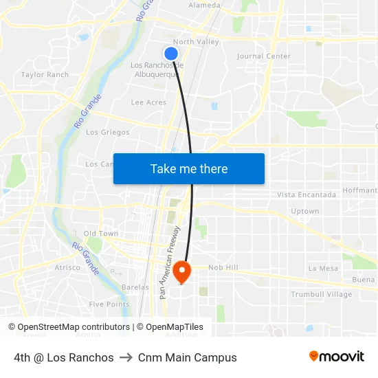 4th @ Los Ranchos to Cnm Main Campus map