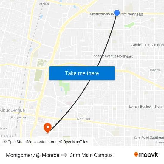 Montgomery @ Monroe to Cnm Main Campus map