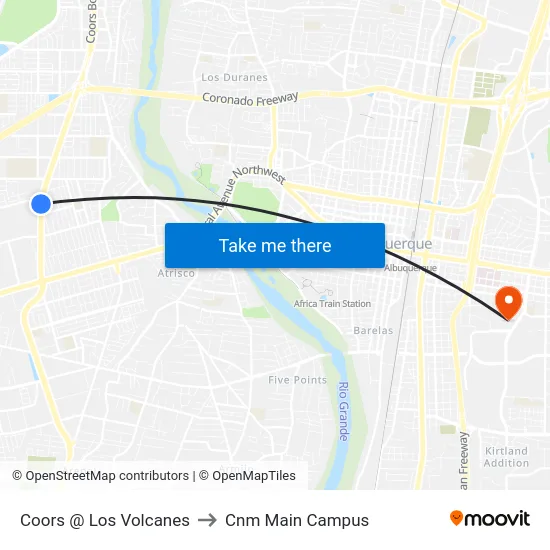 Coors @ Los Volcanes to Cnm Main Campus map