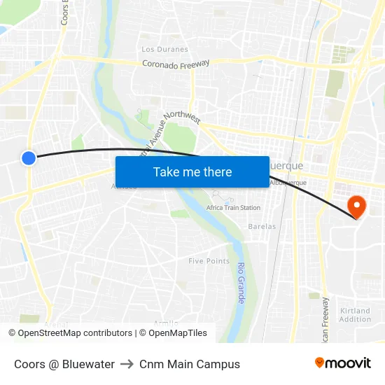 Coors @ Bluewater to Cnm Main Campus map