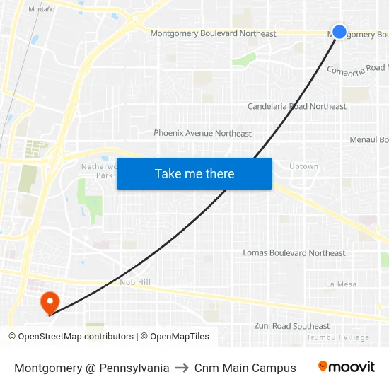 Montgomery @ Pennsylvania to Cnm Main Campus map