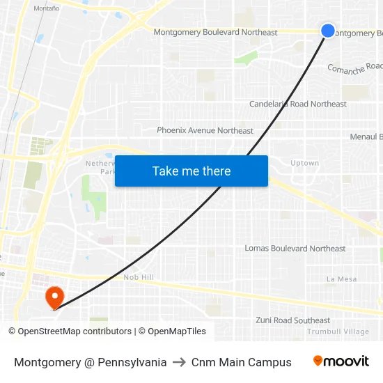 Montgomery @ Pennsylvania to Cnm Main Campus map