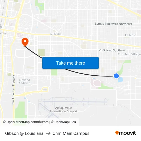 Gibson @ Louisiana to Cnm Main Campus map