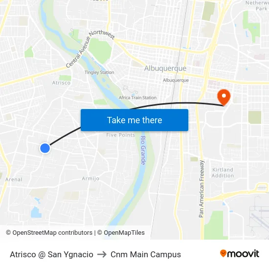 Atrisco @ San Ygnacio to Cnm Main Campus map