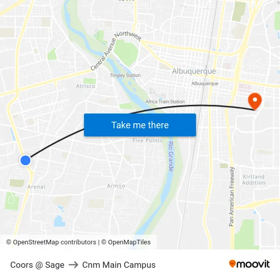 Coors @ Sage to Cnm Main Campus map