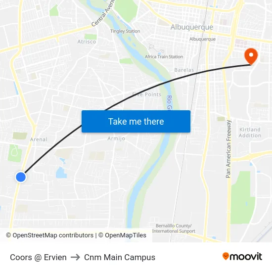 Coors @ Ervien to Cnm Main Campus map