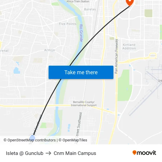 Isleta @ Gunclub to Cnm Main Campus map