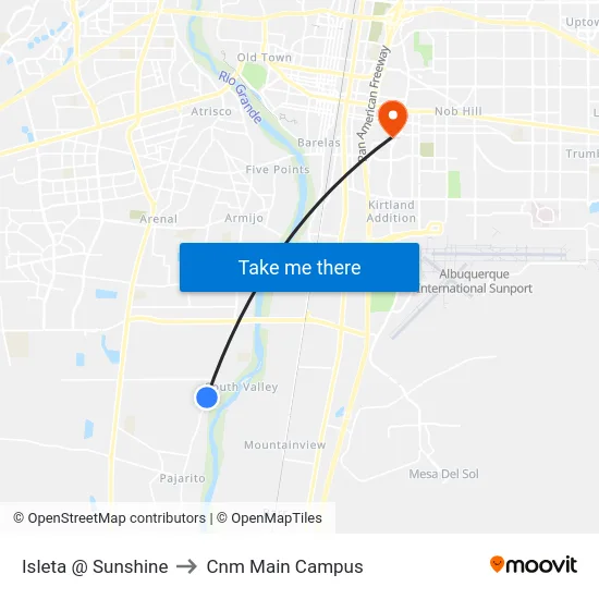 Isleta @ Sunshine to Cnm Main Campus map