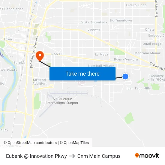 Eubank @ Innovation Pkwy to Cnm Main Campus map