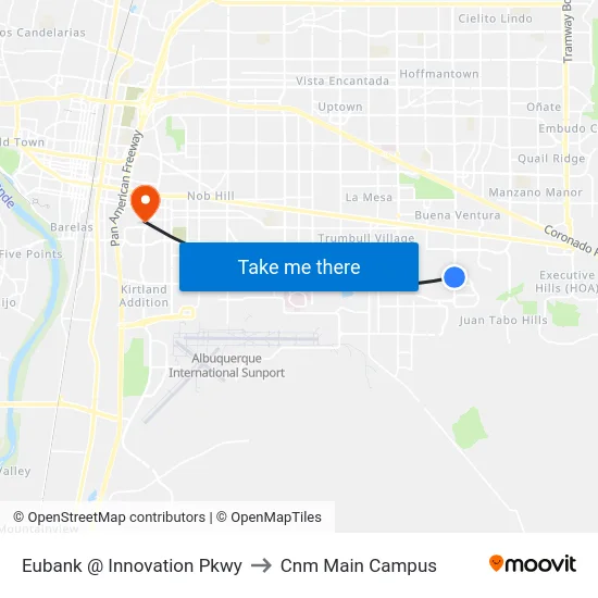 Eubank @ Innovation Pkwy to Cnm Main Campus map
