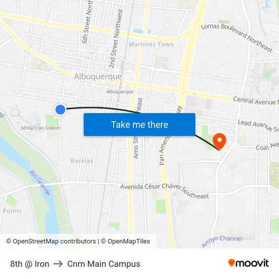 8th @ Iron to Cnm Main Campus map