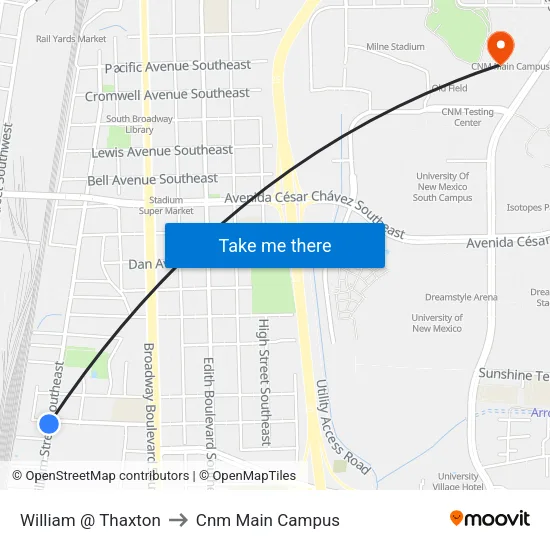 William @ Thaxton to Cnm Main Campus map