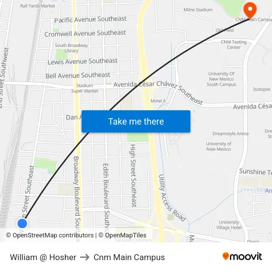 William @ Hosher to Cnm Main Campus map