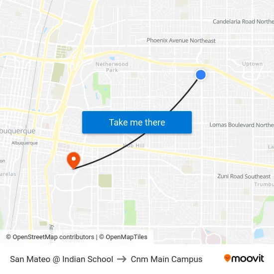 San Mateo @ Indian School to Cnm Main Campus map