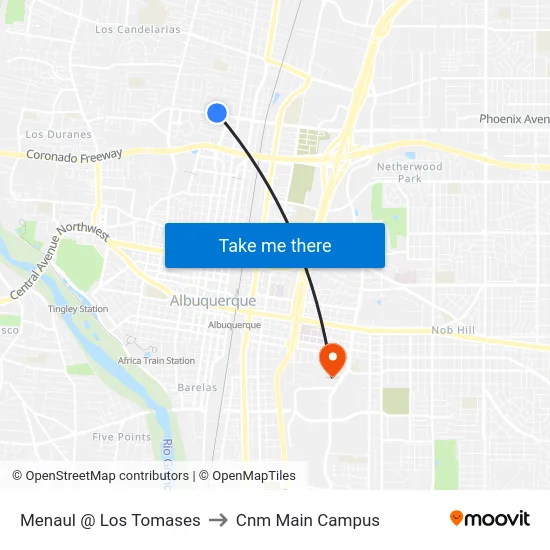 Menaul @ Los Tomases to Cnm Main Campus map