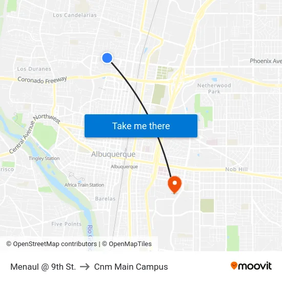 Menaul @ 9th St. to Cnm Main Campus map