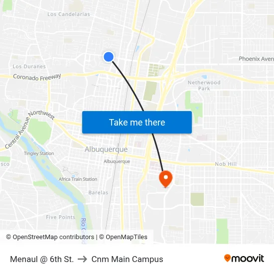 Menaul @ 6th St. to Cnm Main Campus map