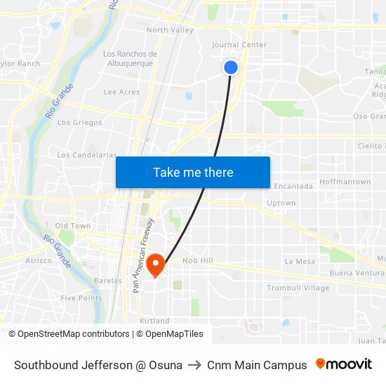 Southbound Jefferson @ Osuna to Cnm Main Campus map