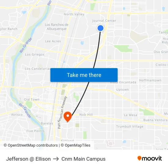 Jefferson @ Ellison to Cnm Main Campus map