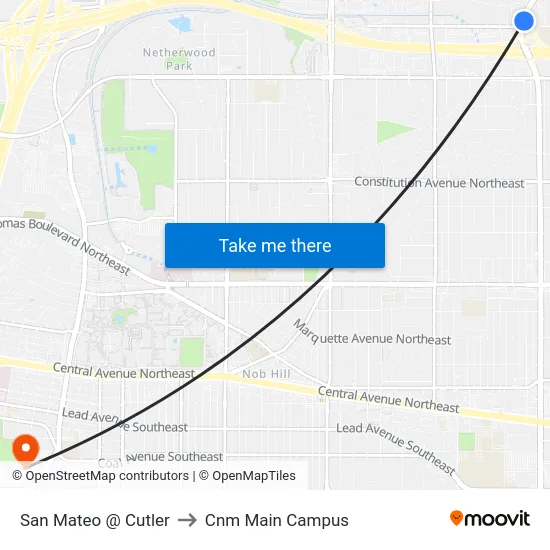 San Mateo @ Cutler to Cnm Main Campus map