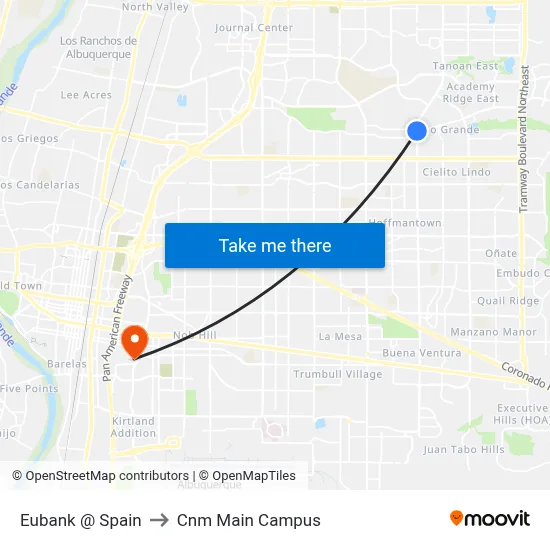 Eubank @ Spain to Cnm Main Campus map