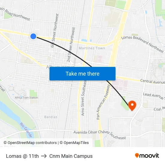 Lomas @ 11th to Cnm Main Campus map