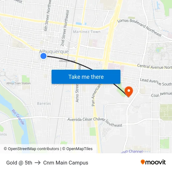 Gold @ 5th to Cnm Main Campus map