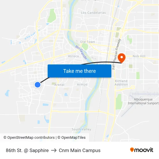 86th St. @ Sapphire to Cnm Main Campus map