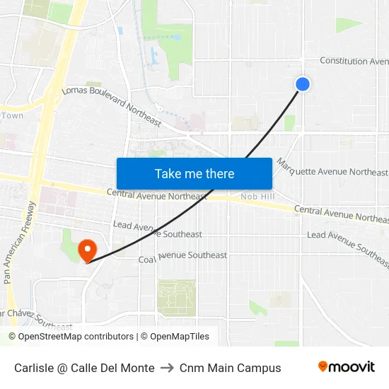 Carlisle @ Calle Del Monte to Cnm Main Campus map