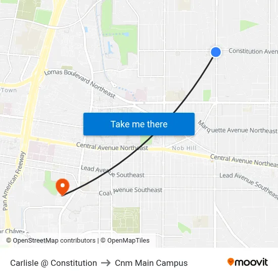Carlisle @ Constitution to Cnm Main Campus map