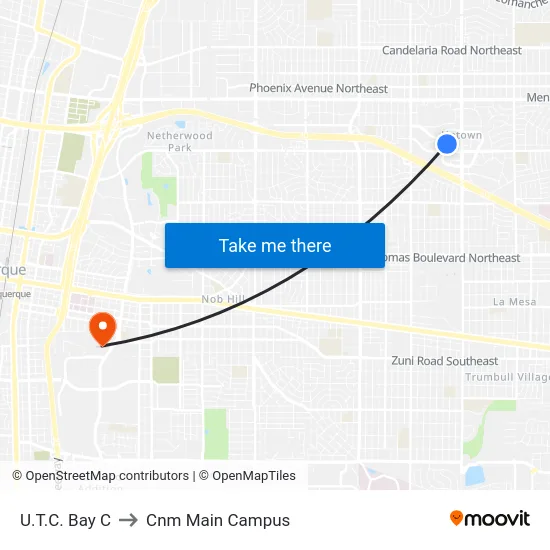 U.T.C. Bay C to Cnm Main Campus map