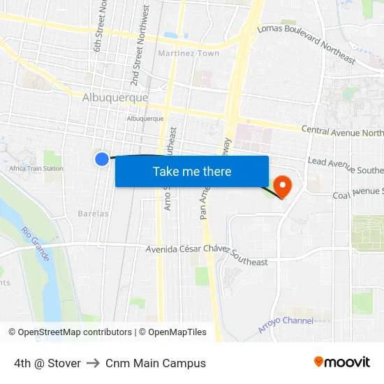 4th @ Stover to Cnm Main Campus map