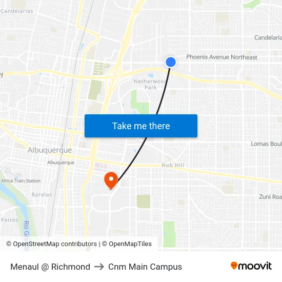 Menaul @ Richmond to Cnm Main Campus map
