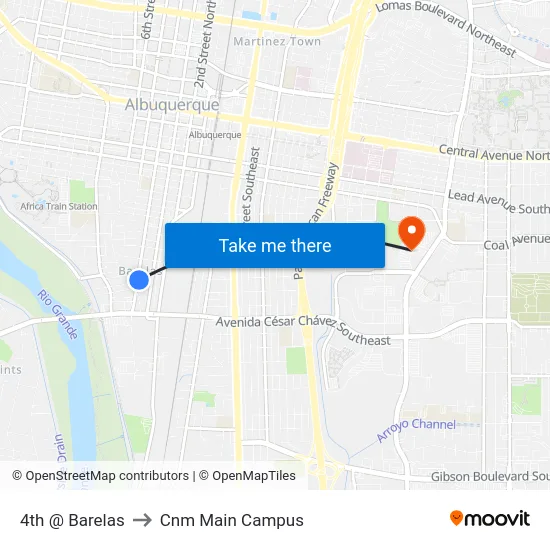 4th @ Barelas to Cnm Main Campus map