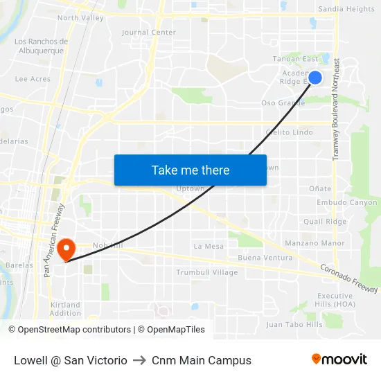 Lowell @ San Victorio to Cnm Main Campus map