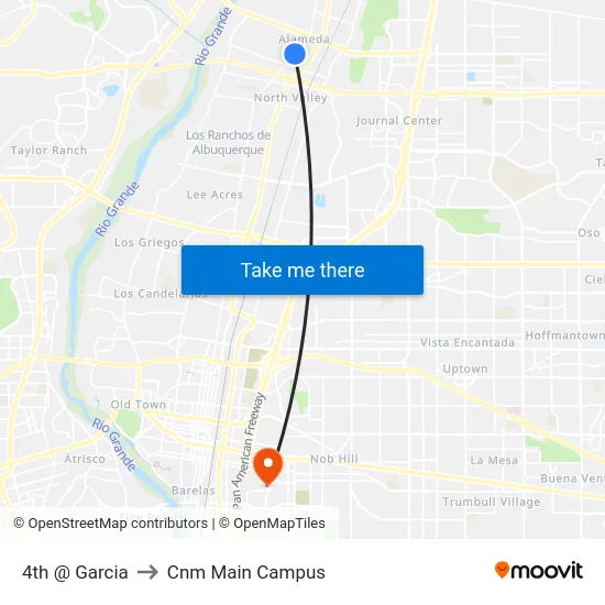 4th @ Garcia to Cnm Main Campus map